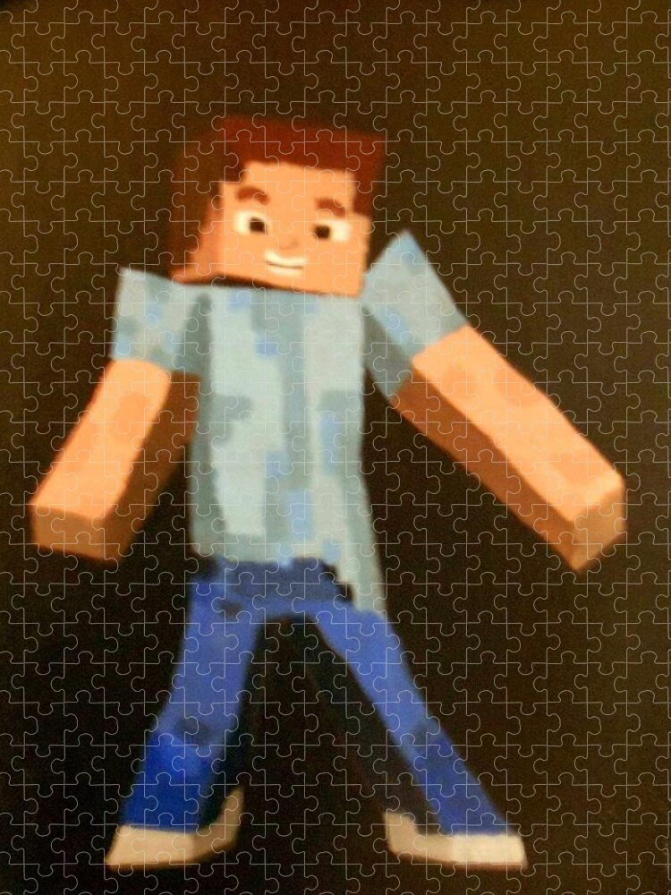 Minecraft Jigsaw Puzzle featuring the painting Minecraft Steve by Sheri Keith