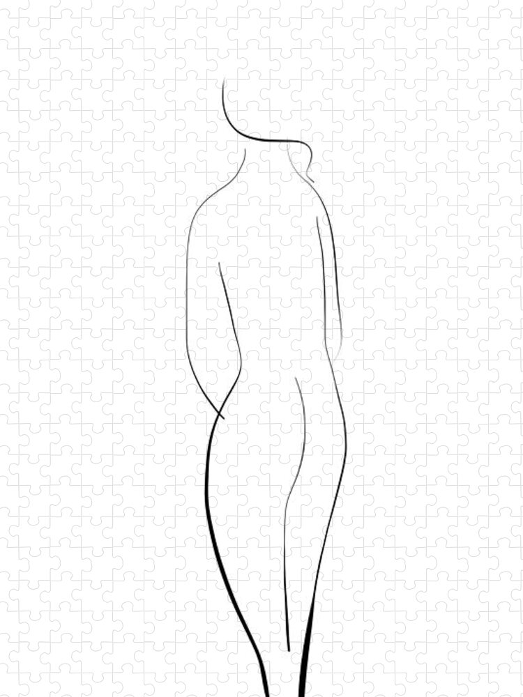 Minimalistic Jigsaw Puzzle featuring the drawing Minimal line drawing of a nude woman by Marianna Mills