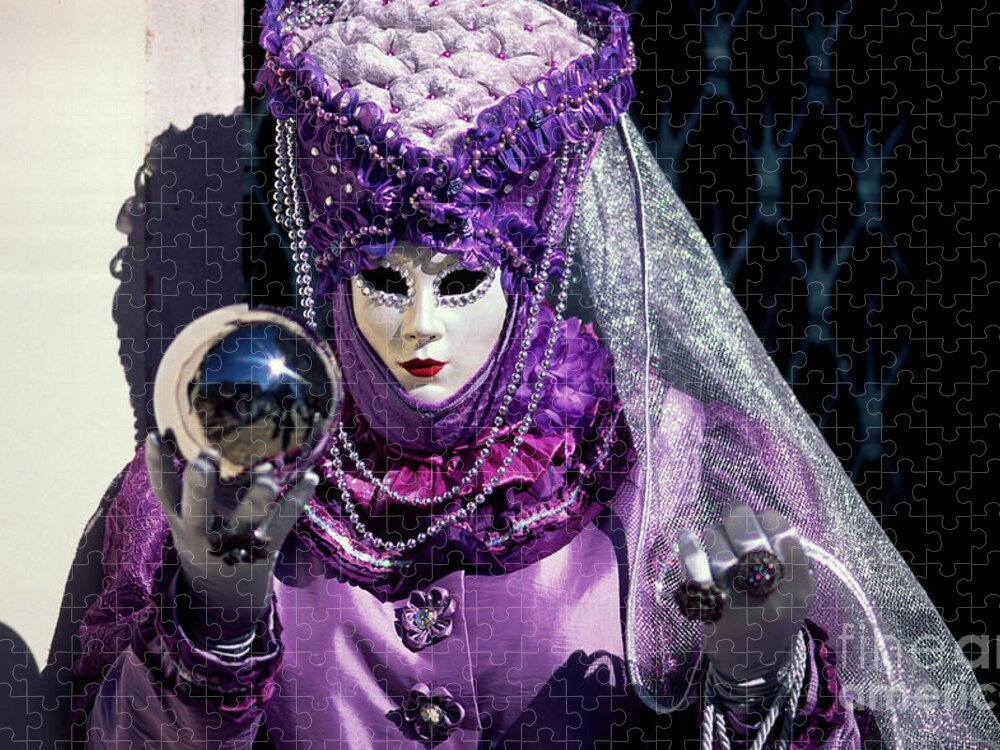 Carnevale Jigsaw Puzzle featuring the photograph Mirror globe and Violet Mask by Riccardo Mottola