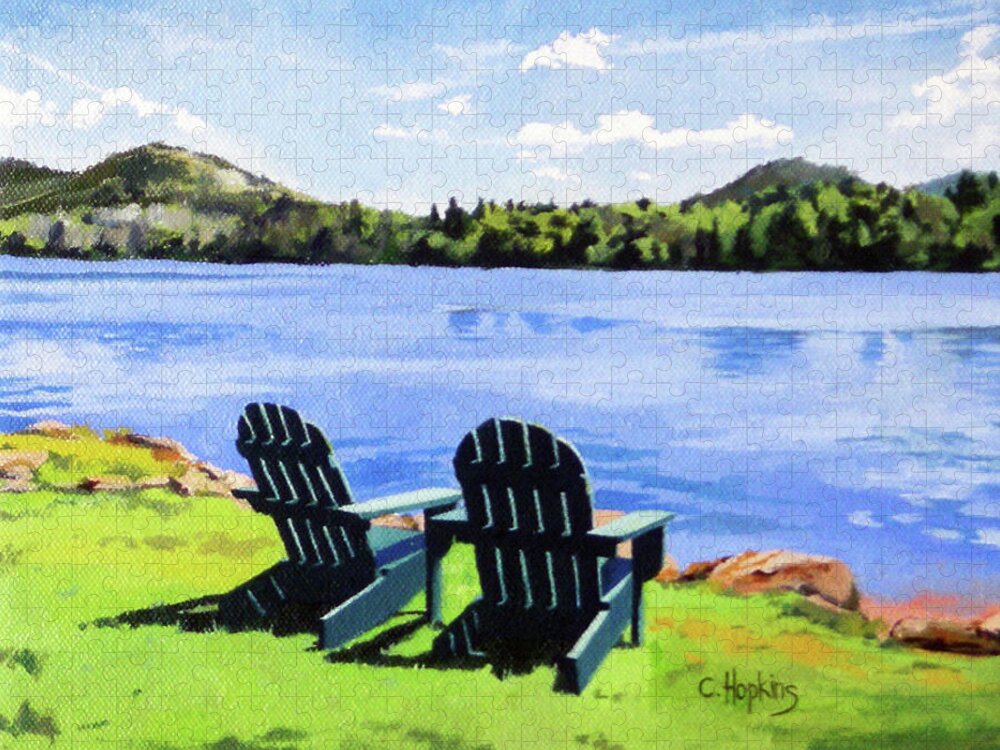 Christine Hopkins Jigsaw Puzzle featuring the painting Mirror Lake Lake Placid New York by Christine Hopkins