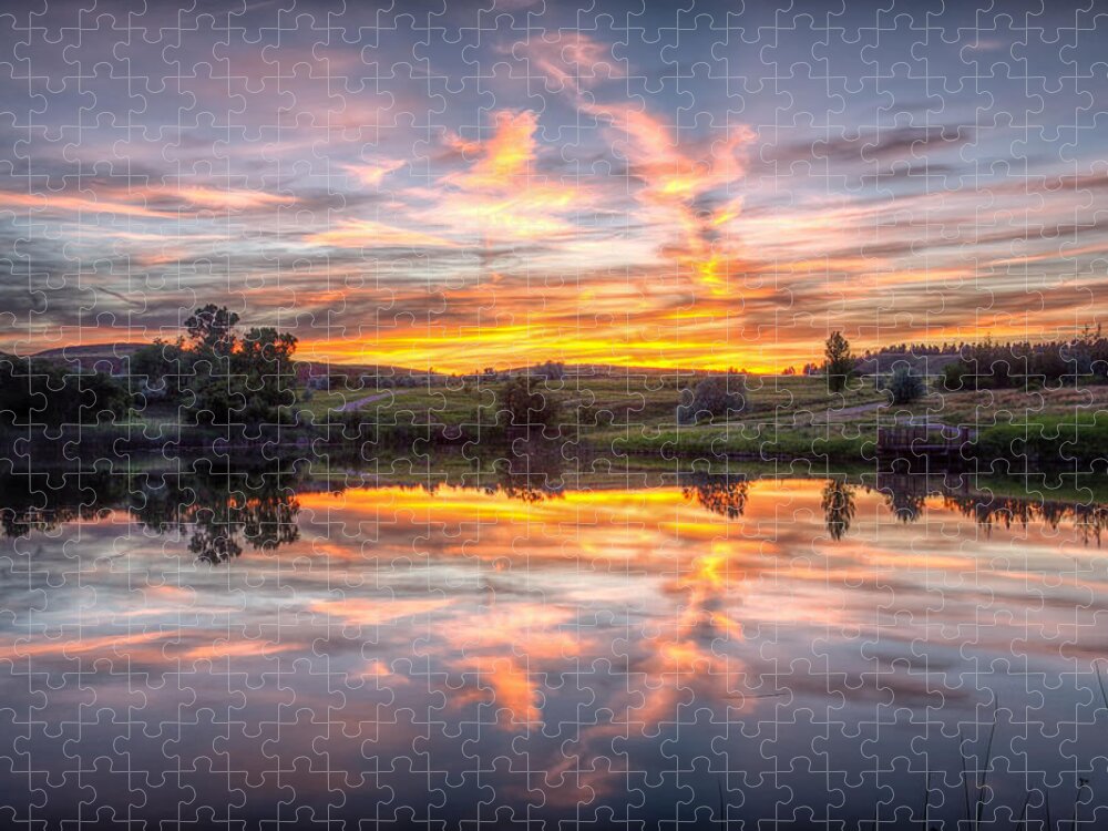 Sunset Jigsaw Puzzle featuring the photograph Mirror Lake Sunset by Fiskr Larsen