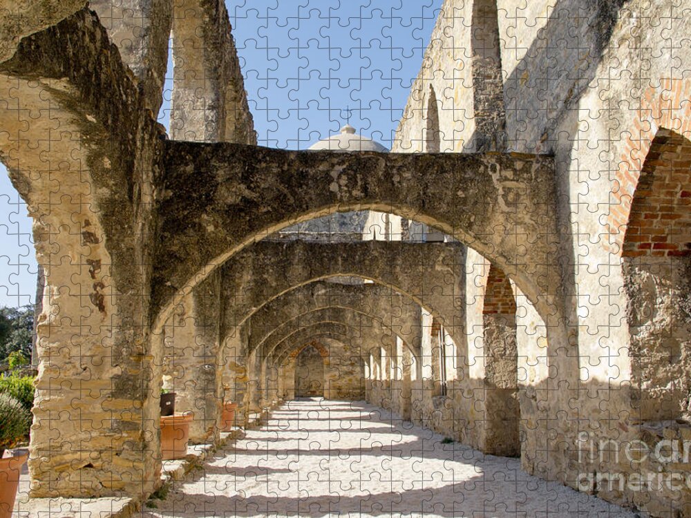 Arched Path Jigsaw Puzzle featuring the photograph Mission San Jose y San Miguel de Aguayo. Path. by Elena Perelman