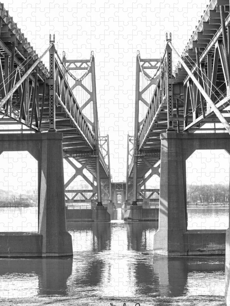 Bridge Jigsaw Puzzle featuring the photograph Mississippi River Bridge bw by Cathy Anderson