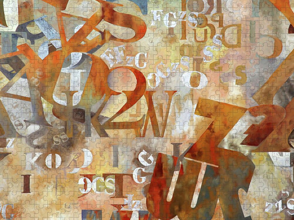 Abstract Jigsaw Puzzle featuring the painting Misto Arancione by Guido Borelli