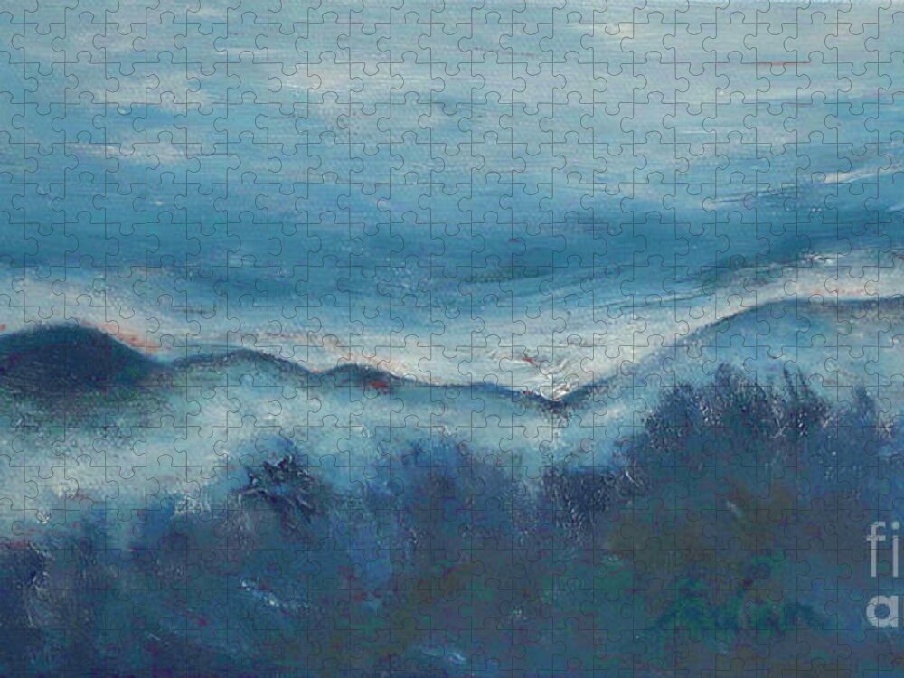 Mount Mansfield Jigsaw Puzzle featuring the painting Misty Morning Fog Mount Mansfield Panorama Painting by Felipe Adan Lerma