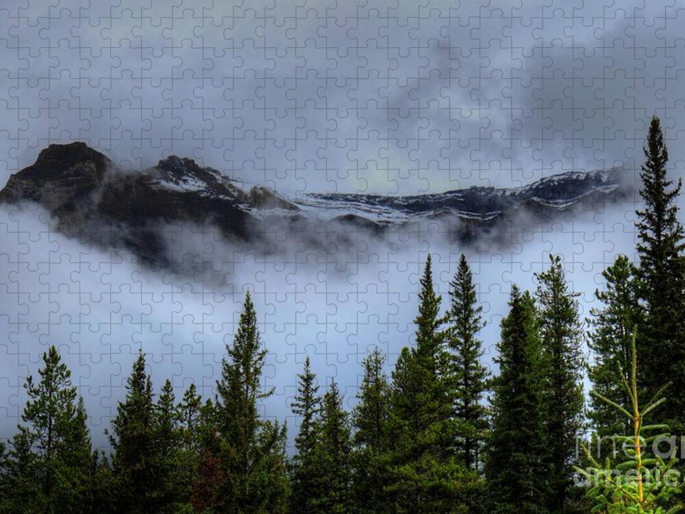 Athabasca River Jigsaw Puzzle featuring the photograph Misty Morning Jasper National Park by Wayne Moran