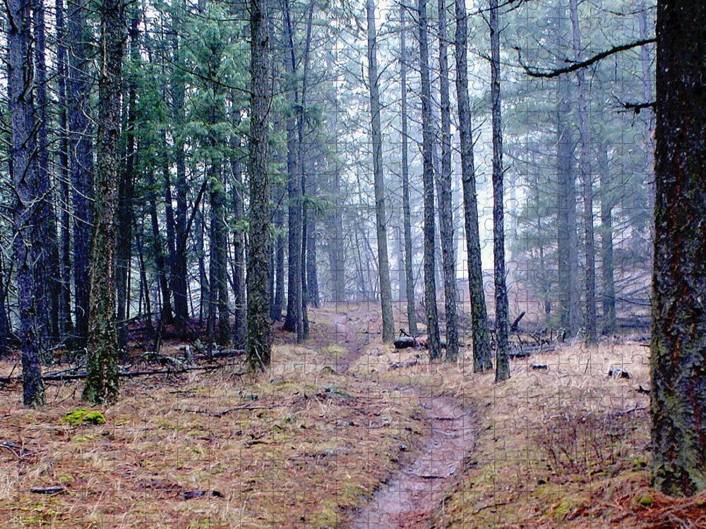 Nature Jigsaw Puzzle featuring the photograph Misty Morning Trail in the Woods by Ben Upham III