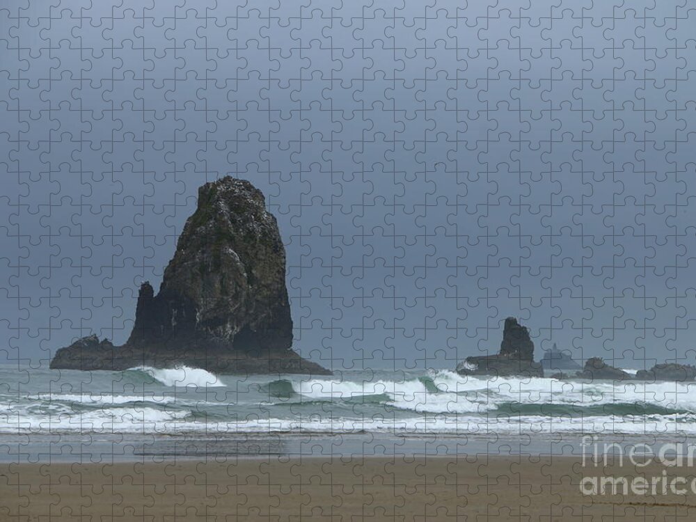Oregon Jigsaw Puzzle featuring the photograph Misty Summer Morning At Cannon Beach by Christiane Schulze Art And Photography