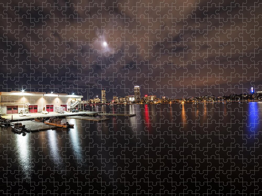 Boston Jigsaw Puzzle featuring the photograph MIT Sailing Pavilion Boston MA Charles River at Night by Toby McGuire