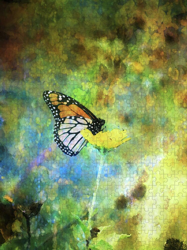Monarch Jigsaw Puzzle featuring the photograph Monarch In Azure And Gold 5647 IDP_2 by Steven Ward