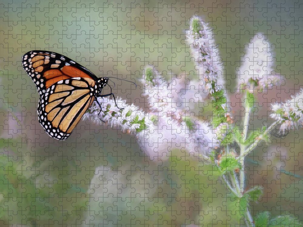 Butterfly Jigsaw Puzzle featuring the photograph Monarch on Mint 1 by Lori Deiter