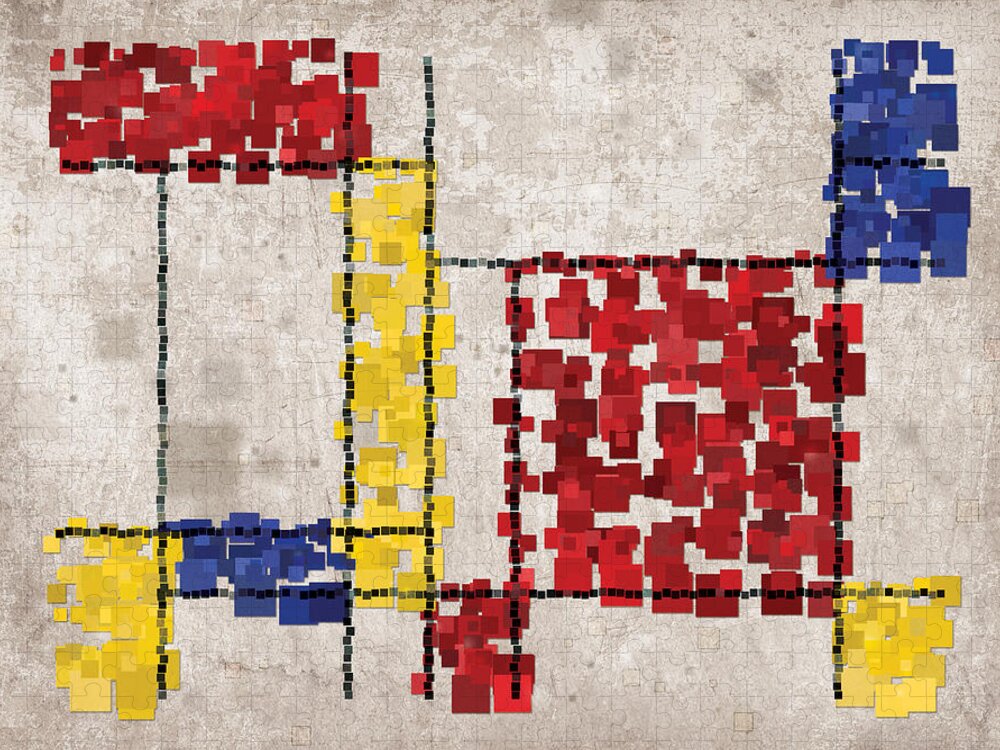 Mondrian Jigsaw Puzzle featuring the digital art Mondrian Inspired Squares by Michael Tompsett