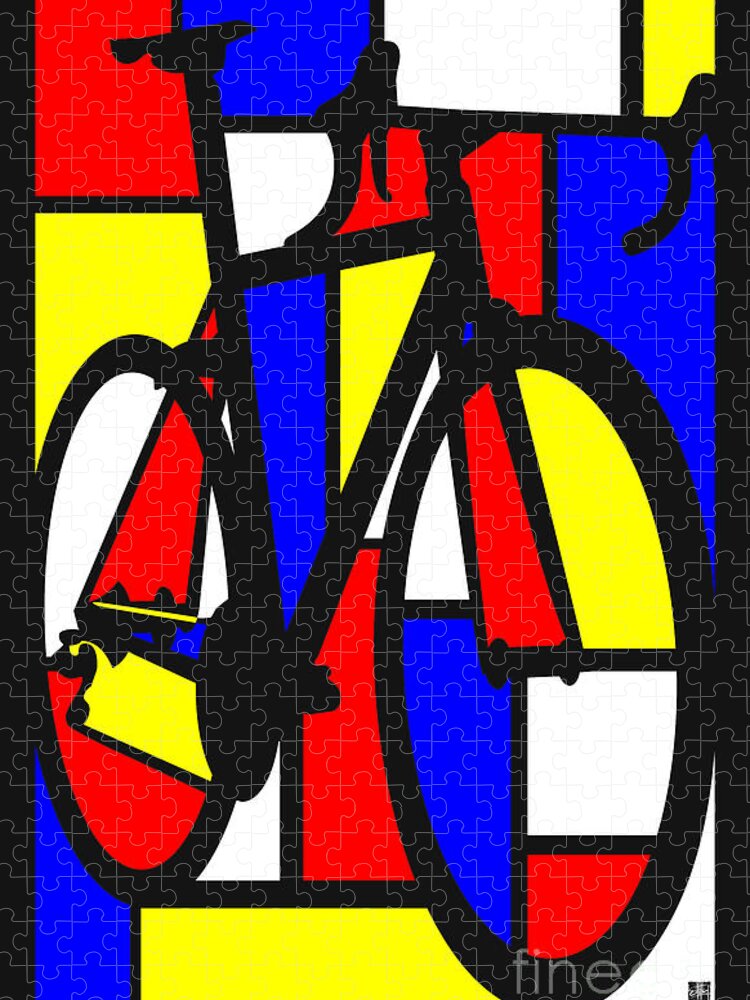 Bicycle Jigsaw Puzzle featuring the painting Mondrianesque Road bike by Sassan Filsoof