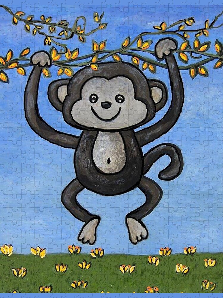 Monkey Jigsaw Puzzle featuring the painting Monkey for Elli by Suzanne Theis