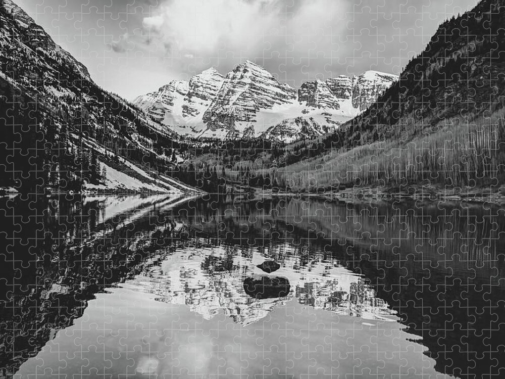 America Jigsaw Puzzle featuring the photograph Monochrome Bells - Maroon Lake Reflections by Gregory Ballos