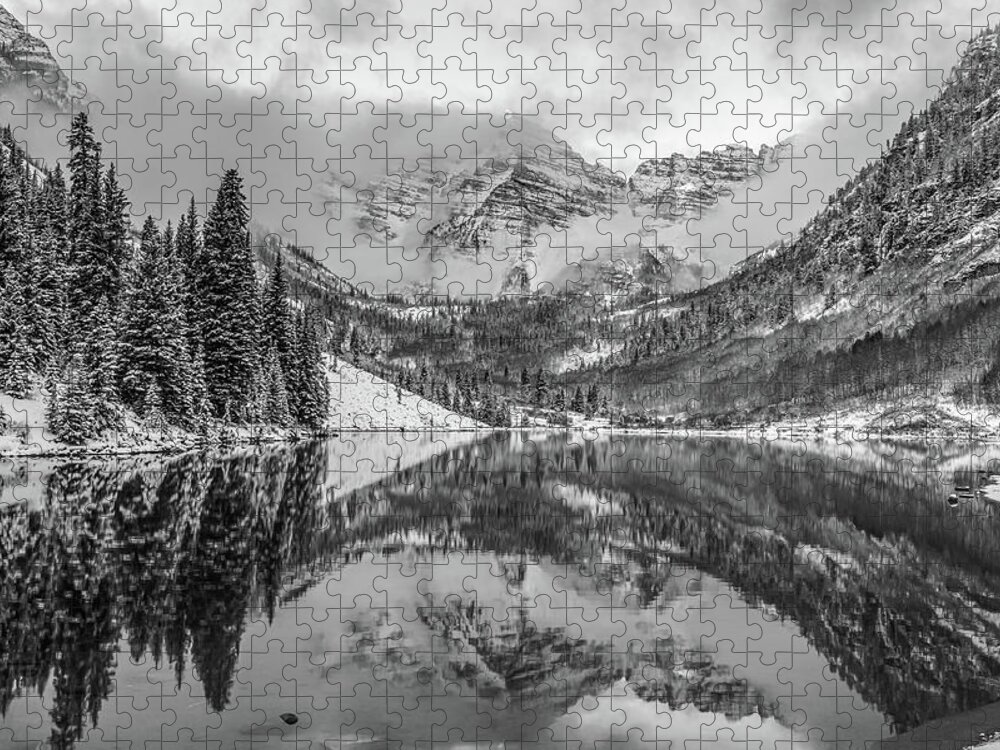 America Jigsaw Puzzle featuring the photograph Monochrome Mountain Landscape - Maroon Bells - Aspen Colorado by Gregory Ballos