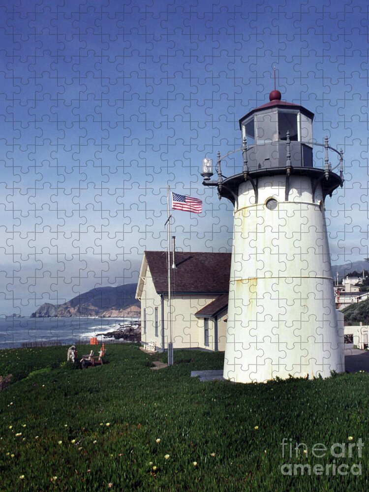 Montara Lighthouse Now A Youth Hostel San Mateo Coast Of California South Of San Francisco Jigsaw Puzzle featuring the photograph Montara Lighthouse now a Youth Hostel San Mateo Coast of California south of San Francisco #1 by Monterey County Historical Society