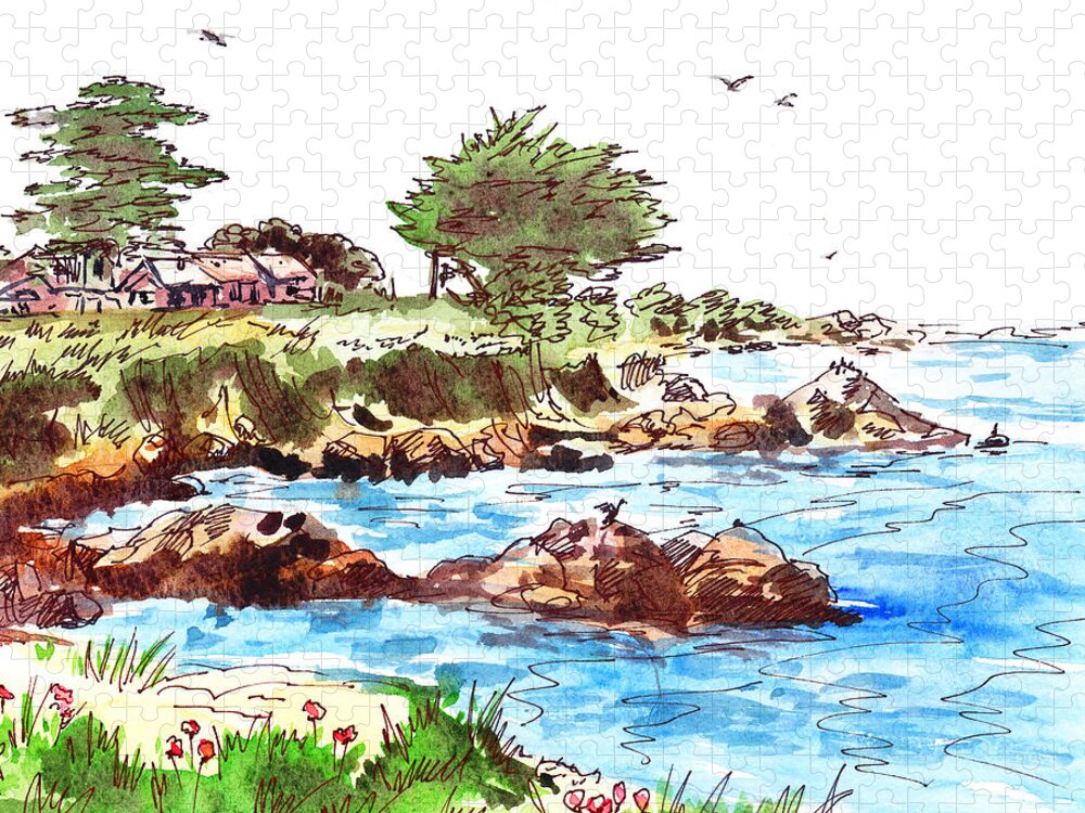 Monterey Shore Jigsaw Puzzle featuring the painting Monterey Shore by Irina Sztukowski