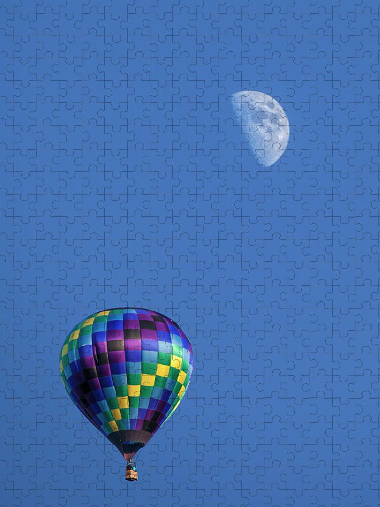 Balloon Jigsaw Puzzle featuring the photograph Moon and Hot Air Balloon by Randall Nyhof