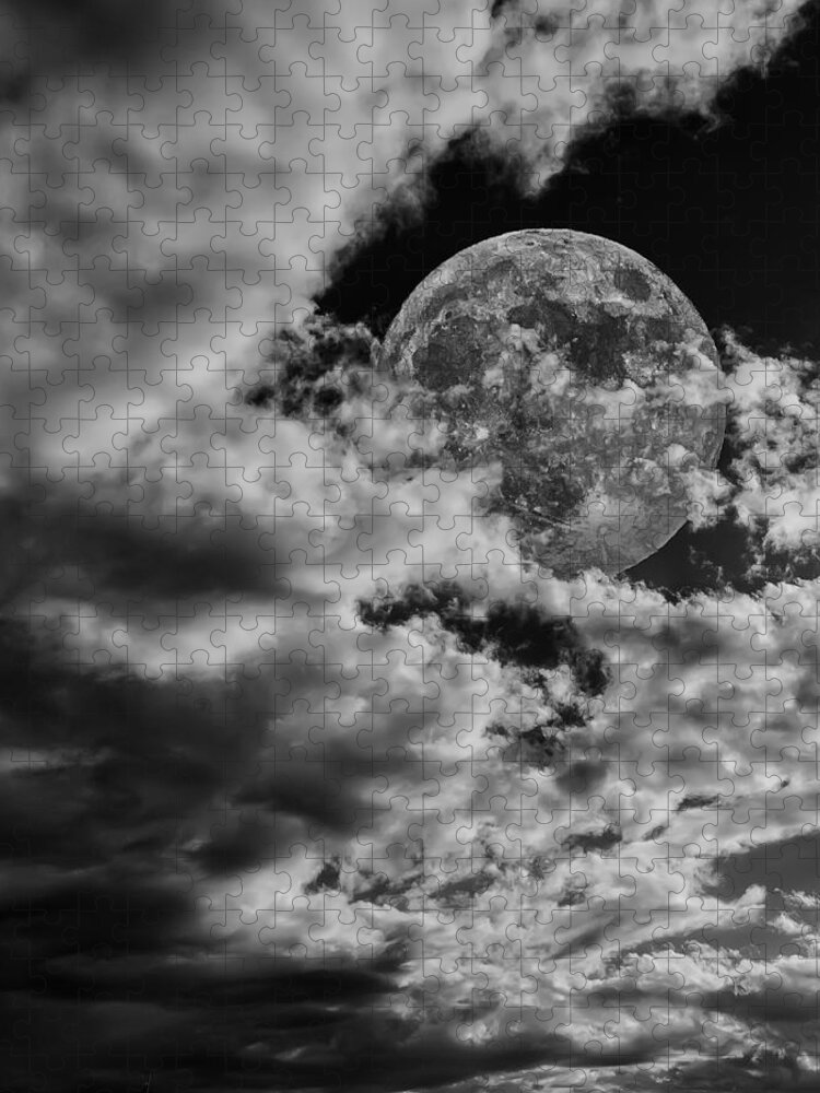 Design Jigsaw Puzzle featuring the photograph Moon In Clouds 26 by Mark Myhaver
