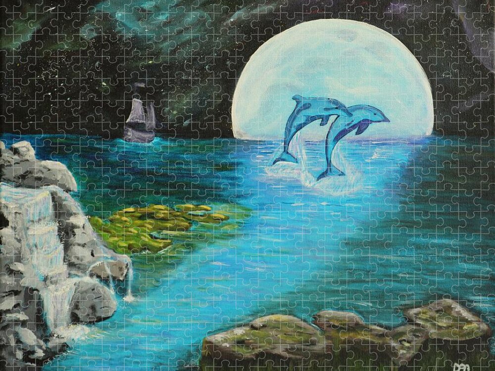 Blue Moon Jigsaw Puzzle featuring the painting Moon light swim by David Bigelow