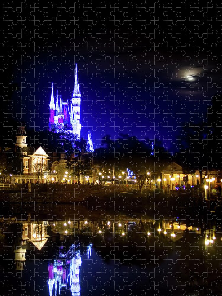 Magic Kingdom Jigsaw Puzzle featuring the photograph Moon Over Magic by Mark Andrew Thomas