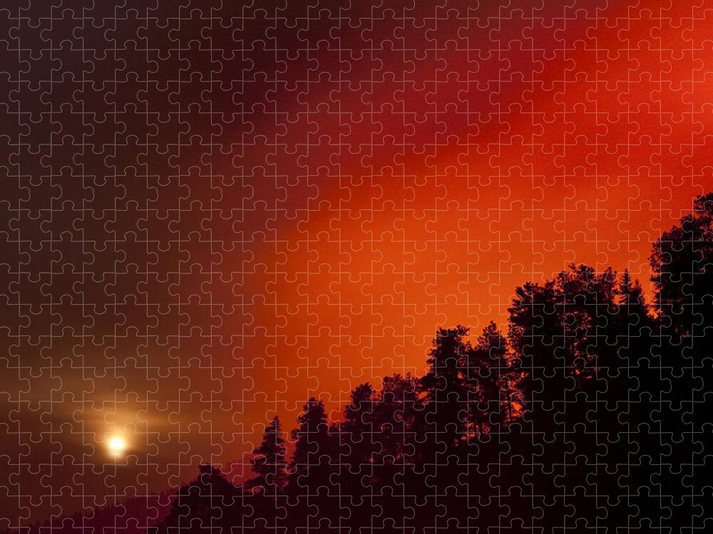 Wild Fire Jigsaw Puzzle featuring the photograph Moon Rising with a Wild Fire by James BO Insogna