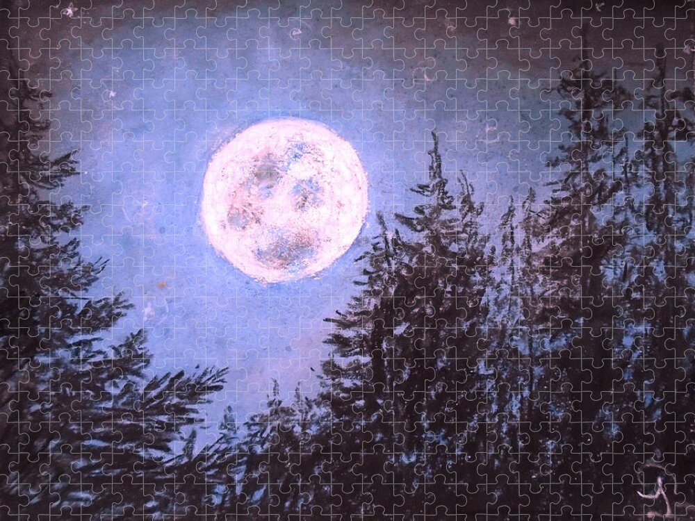 Sparkling Moon Jigsaw Puzzle featuring the drawing Moon Sight by Jen Shearer