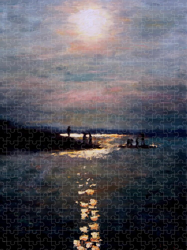 Sunset Jigsaw Puzzle featuring the painting Moonlight by Ashlee Trcka