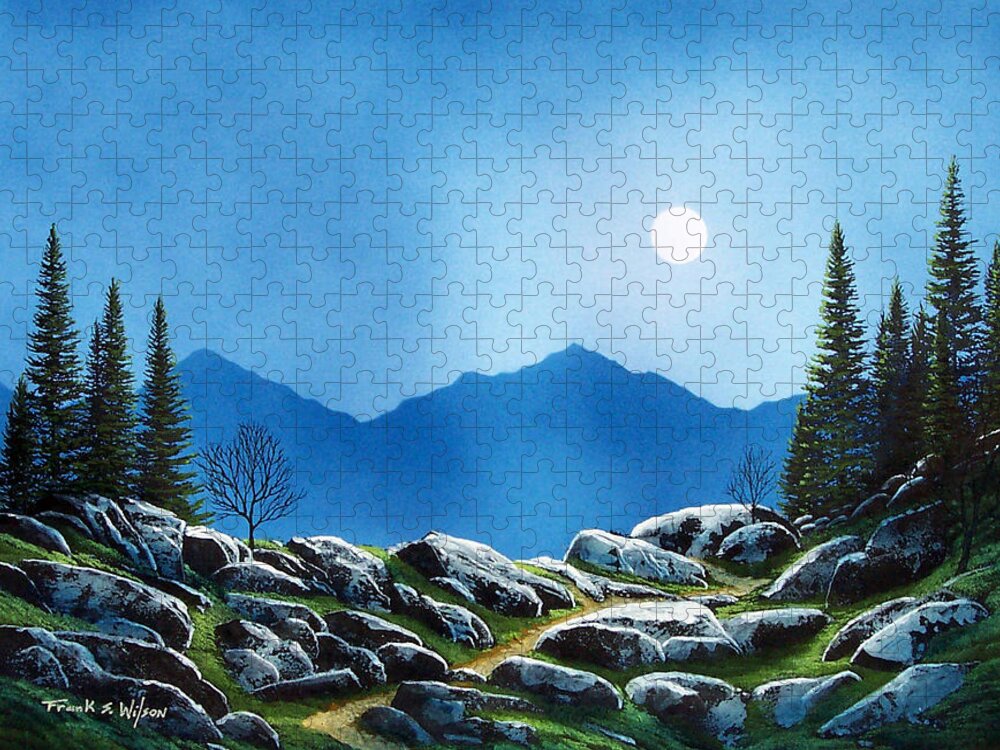 Moonlight Hike Jigsaw Puzzle featuring the painting Moonlight Hike by Frank Wilson
