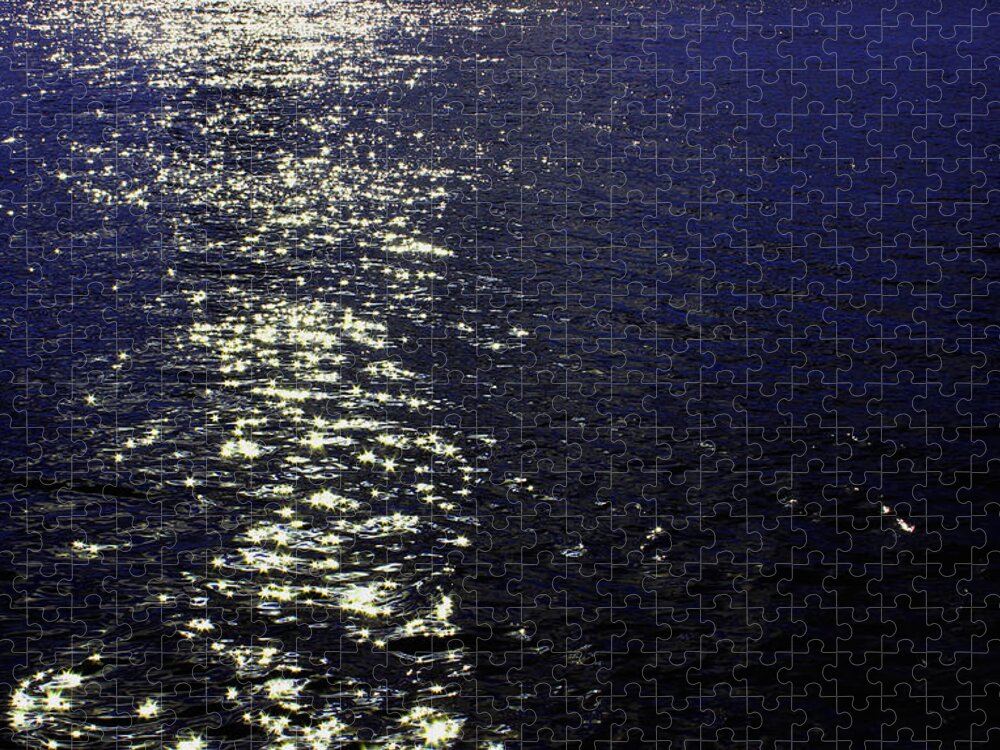 Ocean Jigsaw Puzzle featuring the photograph Moonlight Sparkles on the Sea by Linda Woods