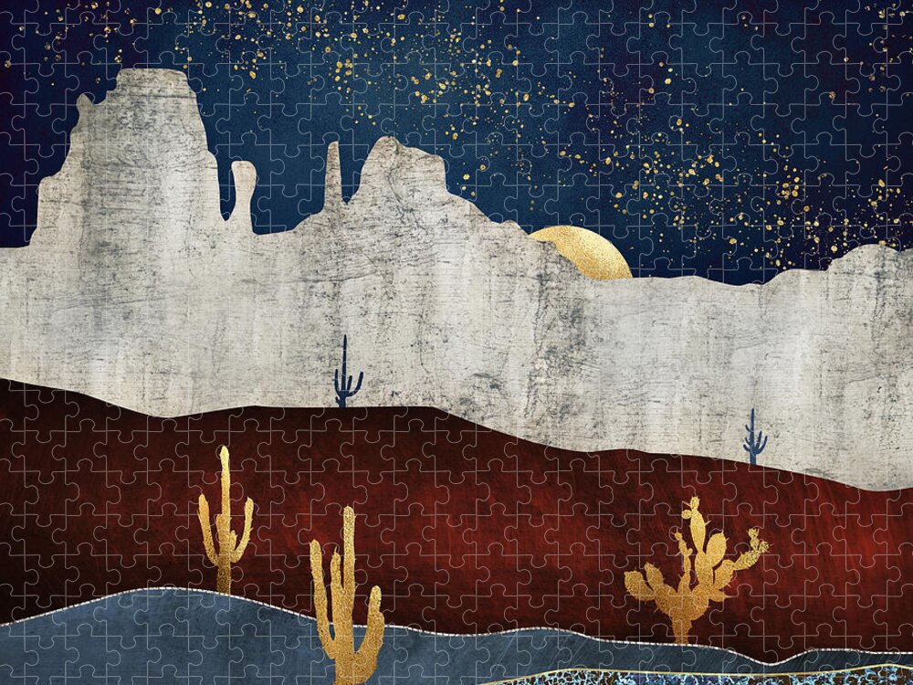 Digital Jigsaw Puzzle featuring the digital art Moonlit Desert by Spacefrog Designs