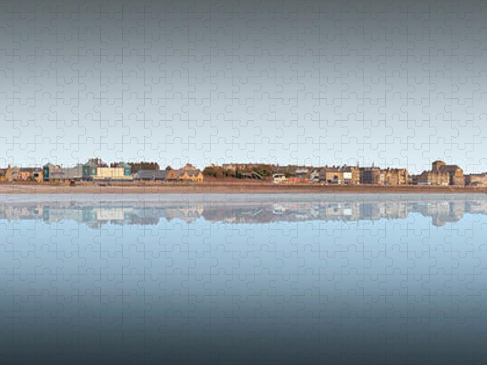 Midland Hotel Jigsaw Puzzle featuring the digital art Morecambe West End Panoramic - Blue by Joe Tamassy