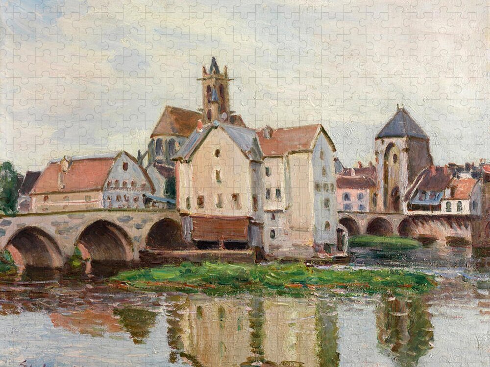 Alfred Sisley Jigsaw Puzzle featuring the painting Moret-sur-Loing. Morning by Alfred Sisley