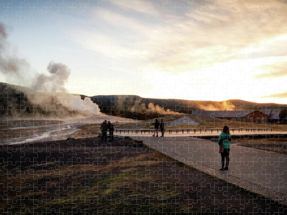 Wyoming Jigsaw Puzzle featuring the photograph Morning at Old Faithful by Shirley Mitchell