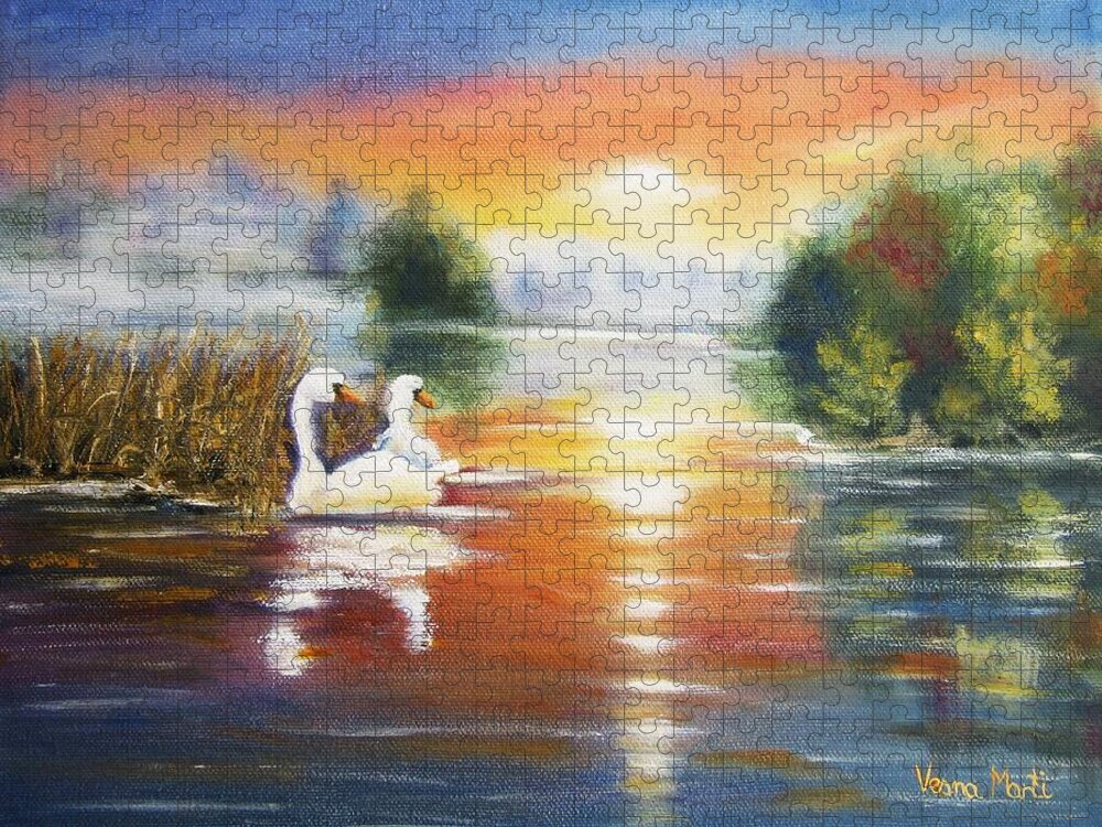 Landscape Jigsaw Puzzle featuring the painting Morning Idyll by Vesna Martinjak