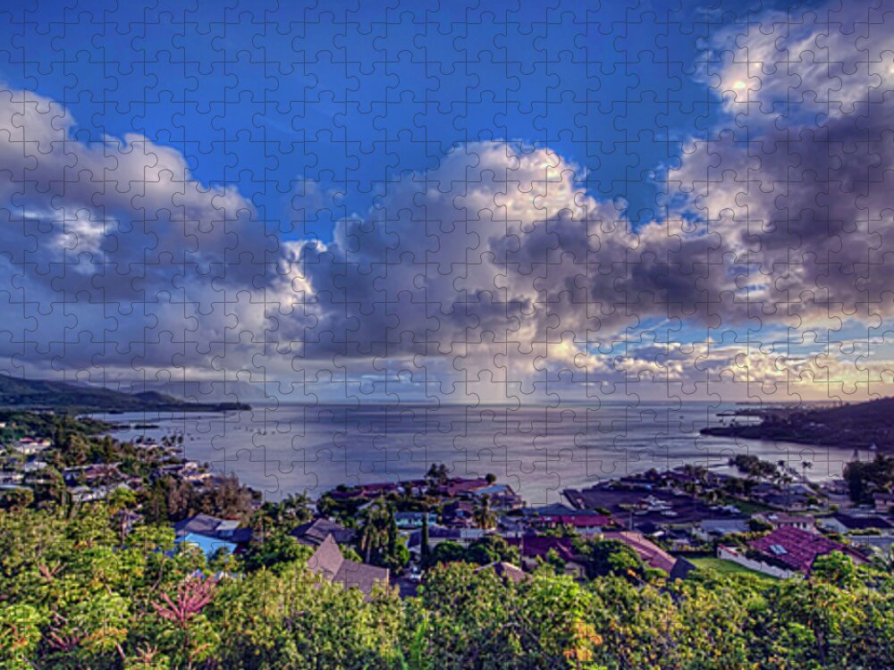 Hdr Jigsaw Puzzle featuring the photograph Morning rain in Kaneohe Bay by Dan McManus