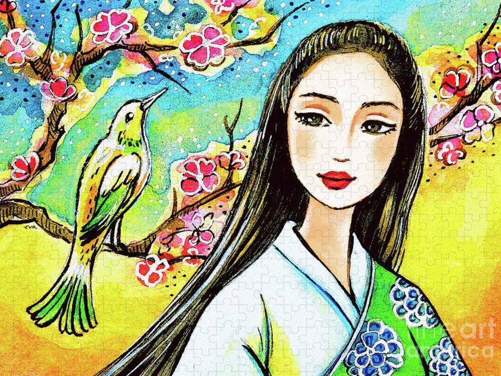 Asian Woman Jigsaw Puzzle featuring the painting Morning Spring by Eva Campbell