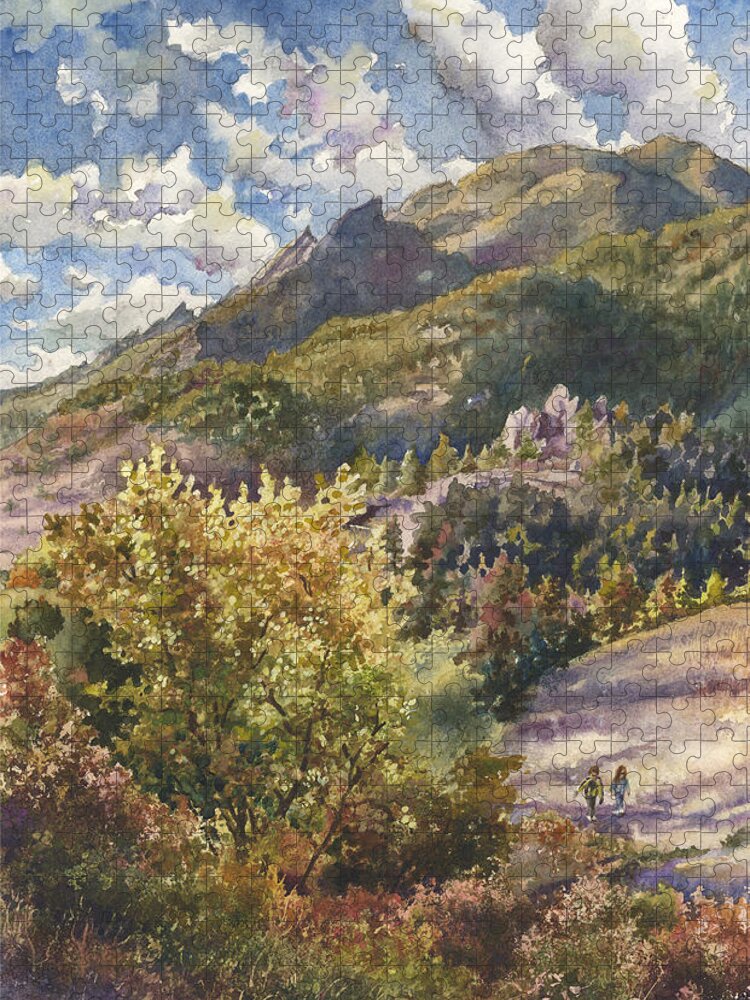 Autumn Painting Jigsaw Puzzle featuring the painting Morning Walk at Mount Sanitas by Anne Gifford