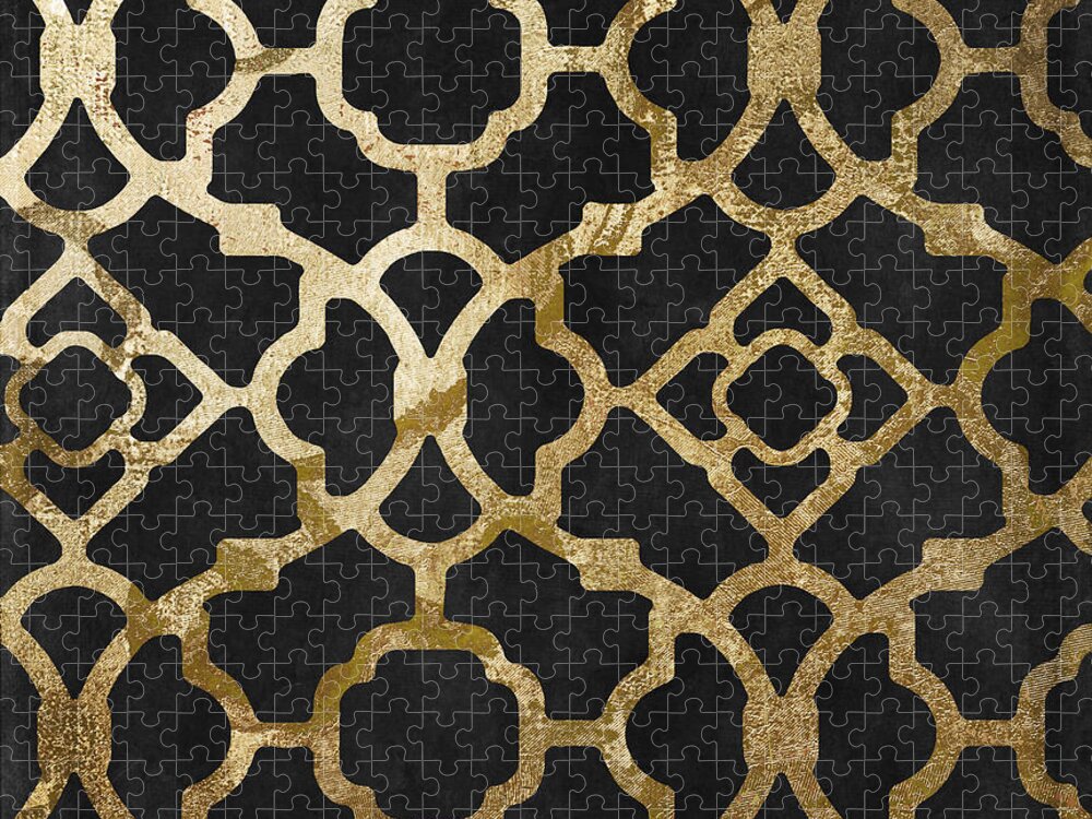 Black And Gold Pattern Jigsaw Puzzle featuring the painting Moroccan Gold III by Mindy Sommers