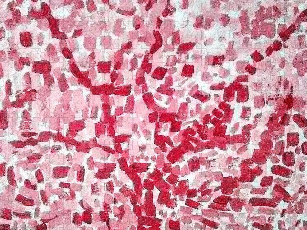 Pink Jigsaw Puzzle featuring the painting Mosaic Tree by Suzanne Berthier