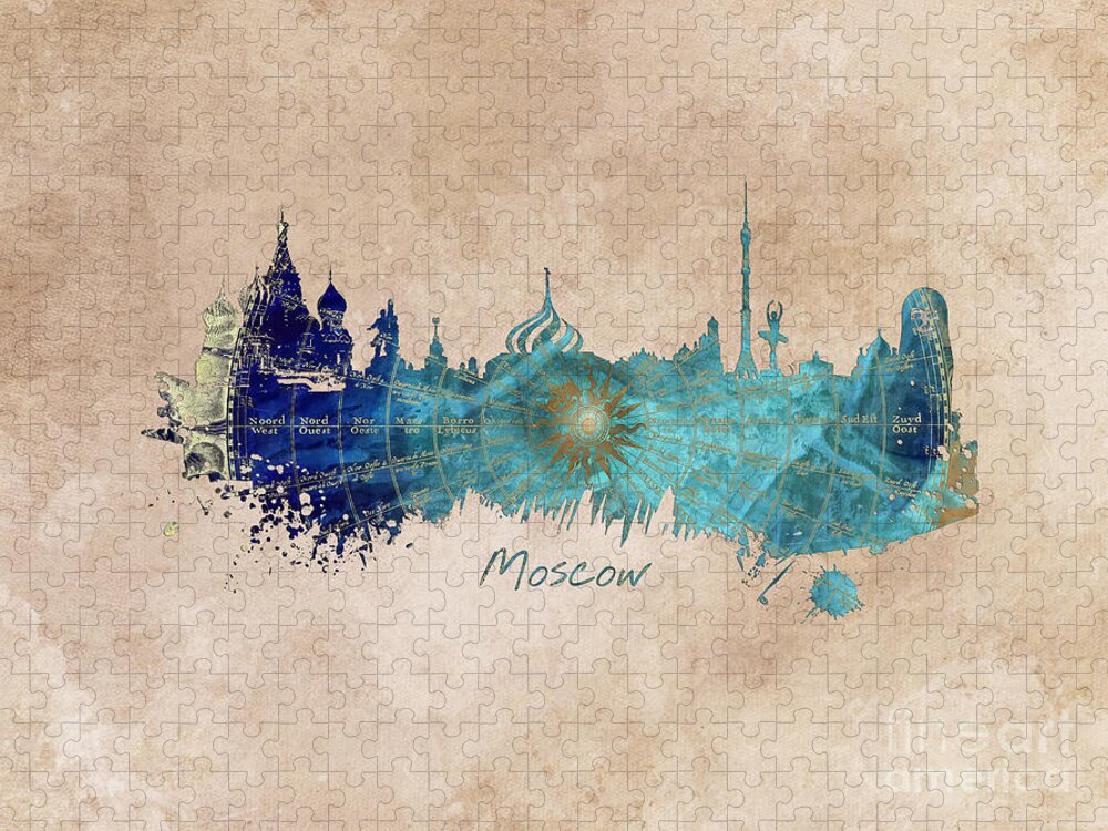 Moscow Skyline Jigsaw Puzzle featuring the digital art Moscow skyline wind rose by Justyna Jaszke JBJart