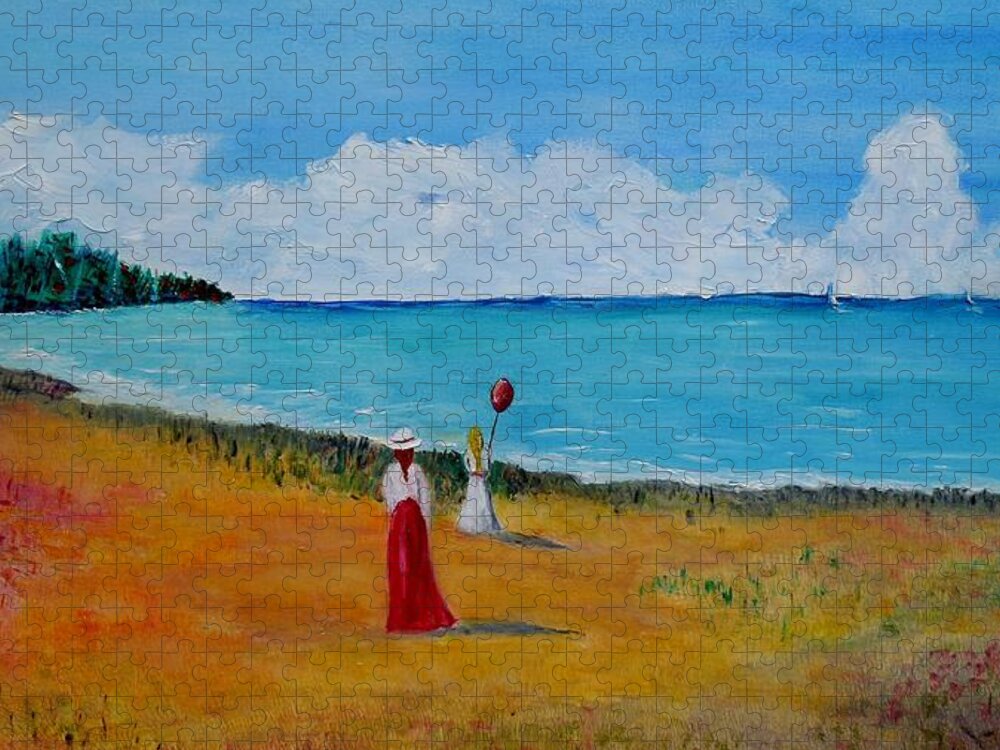 Mother And Daughter Jigsaw Puzzle featuring the painting Mother and daughter by Marilyn McNish