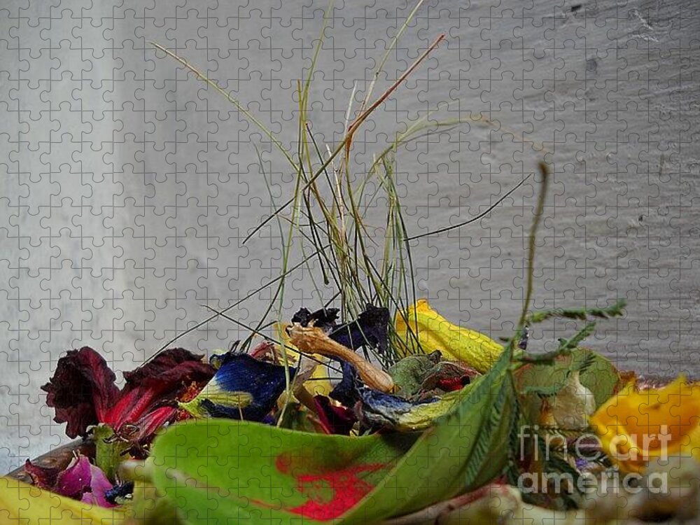 Flowers.leaves Jigsaw Puzzle featuring the mixed media Mother Earth ingredients by Basant Soni