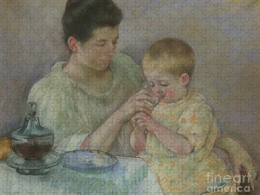 Mother Feeding Child Jigsaw Puzzle featuring the pastel Mother Feeding Child by Mary Stevenson Cassatt