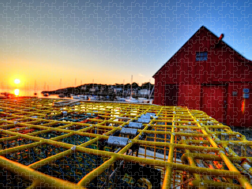 Rockport Jigsaw Puzzle featuring the photograph Motif 1 lobster trap sunrise by Toby McGuire