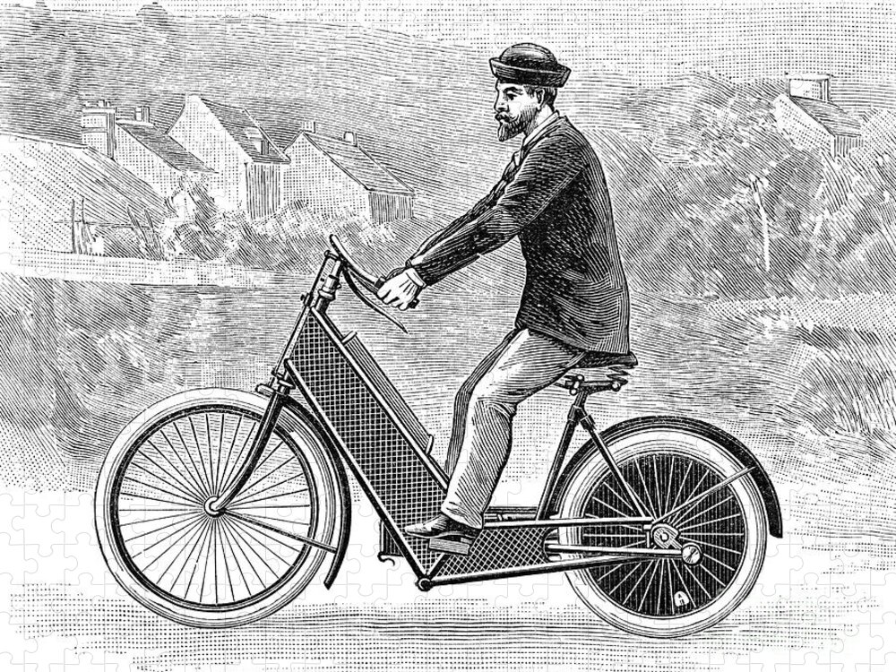 1894 Jigsaw Puzzle featuring the photograph Motorcycle, 1894 by Granger