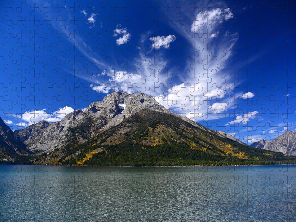 Mount Moran From Leigh Lake Jigsaw Puzzle featuring the photograph Mount Moran from Leigh Lake by Raymond Salani III