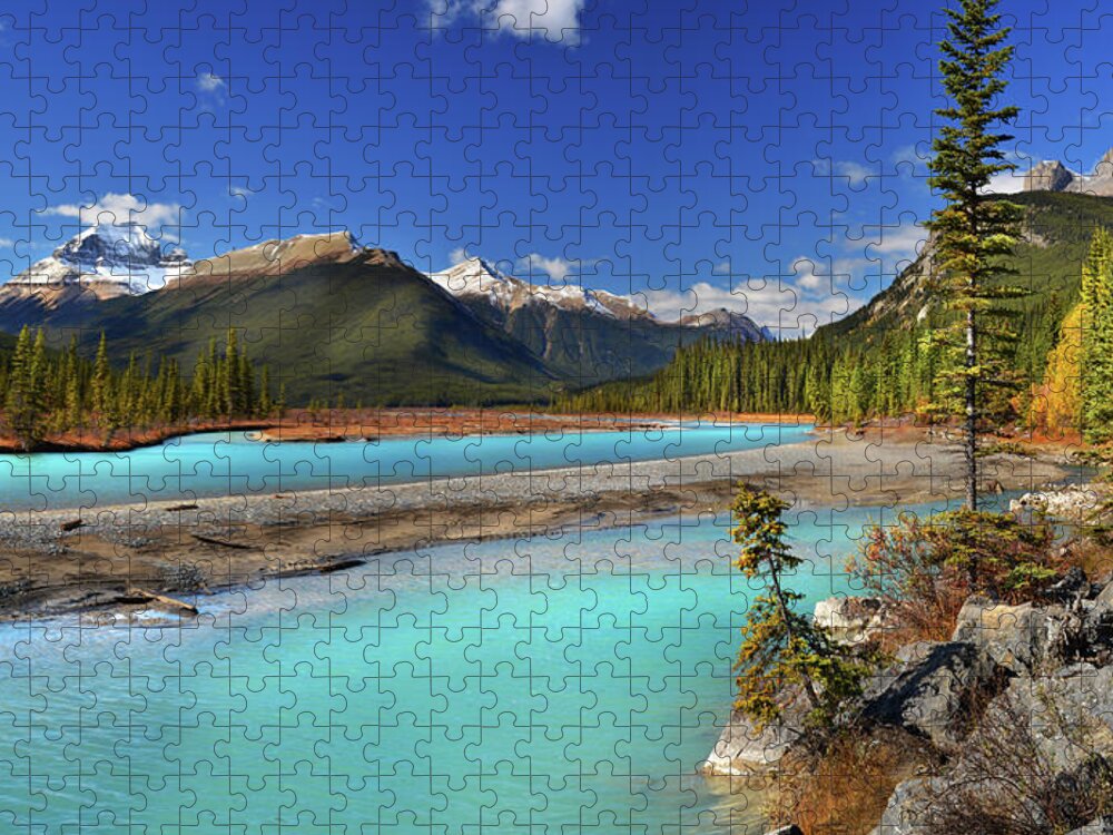 Mount Saskatchewan Jigsaw Puzzle featuring the photograph Mount Saskatchewan by John Poon