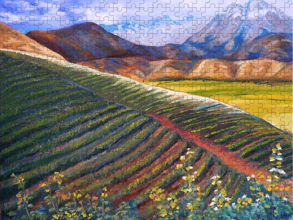 Farm Land Jigsaw Puzzle featuring the painting Mountain Farmland The Vineyard by Vic Ritchey